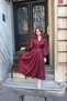 Rosa Burgundy Rose Belt Detailed Scuba Maxi Length Dress - 2