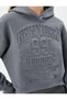 Hooded Crop College Sweatshirt Comfortable Fit Ribbed Embossed Printed - 5