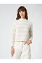 Openwork Sweater Stand Collar Long Sleeve - 3