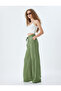 Wide Leg Pants Buttoned Waist Laced Regular Waist