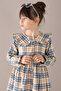 Navy Blue Plaid Print Buttoned Long Sleeve Girl's Dress 19807 - 3