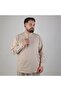 Hakim Collar Linen Look Anti-Sweat 100% Cotton Aksa Long Sleeve Shirt - Beige - 4