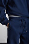 Kyoto Men's Organic Cotton Fleece Inside Wide Cut Elastic Leg Jogger Navy Blue Sweatpants - 4