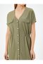 Midi Shirt Dress with Short Sleeves, V-Neck , Elastic Waist, and Pocket Detail - 5