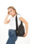 Women's Leather Monogram Patterned Cross Waist Chest and Shoulder Bag - Black - 6