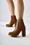 Dorsaf Tan Oval Toe Elastic Heeled Women's Boots, Women's Bootie - 2