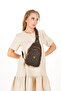 Women's Leather Monogram Patterned Crossbody Waist Chest and Shoulder Bag - Brown - 4