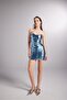 Shiny Fabric Jammy Skirt with Gathered Detail Blue