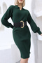 Women's Emerald Green Polo Collar Long Knitwear Dress - 4