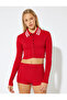 Polo Collar Ribbed Buttoned Textured Slim Fit Cardigan - 3