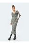 Degaje Collar Long Sleeve Back Detail Midi Tulle Dress