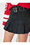 Mini Pleated Denim Skirt with Belt Detail - 5