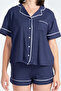 Modal Fabric Women's Short Sleeve Pajamas Set - Stylish and Comfortable / Navy Blue - Blue - White - 5