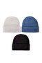 Unisex Folded Black, White, İnidgo 3-Piece Beanie Set - 2