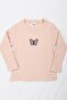 100% Cotton Butterfly Embroidered Girl's Sweatshirt Stone - 2