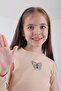 100% Cotton Butterfly Embroidered Girl's Sweatshirt Stone - 5
