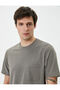 Crew Neck T-Shirt Pocket Detailed Short Sleeve Textured