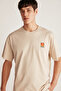 Floraıson Men's Crew Neck 100% Cotton Oversize Beige T-shirt - 3