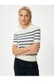 Navy Blue Striped Women's Sweater 5Wak90153Ht - 3