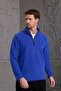 Men's Winter Thick Half Zipper Cotton Fabric Fleece Jacket Cobalt Blue - 5