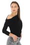 Women's One Shoulder Boat Neck Steel Thick Black Blouse - 6