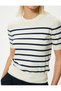 Navy Blue Striped Women's Sweater 5Wak90153Ht - 5