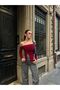 Women's Asymmetrical Front Gathered Long Sleeve Strapless Neckline Crop Blouse