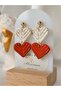 Steel Earring Apparatus - Heart Earring - Red & White Polymer Clay Earring - 8