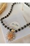 Black Tiger Eye Natural Stone Necklace - Polymer Clay Necklace - Sun End Detail - 6