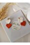 Steel Earring Apparatus - Heart Earring - Red & White Polymer Clay Earring - 2