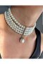 Women's Bijouterie Necklace - 4 Row Glass Pearl Design Choker, Hürrem Sultan Model Bronze Material Bridal