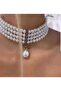 Women's Bijouterie Necklace - 4 Row Glass Pearl Design Choker, Hürrem Sultan Model Bronze Material Bridal - 7