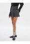Pleated Mini Skirt High Waist Faux Leather Button Detail - 3