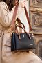 Women's Long Strap Simple Stylish Shoulder and Hand Bag with 4 Compartments and Gold Accessories - 5