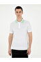 White Slim Fit 100% Cotton Buttoned Polo Collar T-Shirt 50285222-Vr013