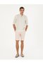 Beige Slim Fit 100% Linen Elastic Waist Lace up Woven Shorts 50285713-Vr011