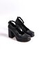 Black Leather Women's Platform Heeled Shoes BG1115-119-0006 - 2