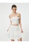 Textured Mini Skirt - Elastic Waist and Scallop Detail