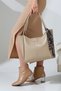 Women's Leather Shoulder Bag with Beige Leopard Scarf Detail and Zipper - Stylish and Elegant Large Size Bag - 3