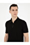 Black Slim Fit Zippered Polo Collar T-Shirt 50288915-Vr046 - 2