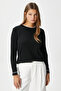 Women's Luxe Contrast Black Crew Neck Viscose Knitwear Sweater - 3