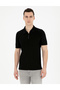 Black Slim Fit Zippered Polo Collar T-Shirt 50288915-Vr046