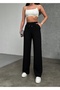 Women's Black Modal Fabric Loose Wide Leg Waist Lace up High Waist Palazzo Sweatpants - 4