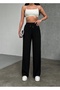 Women's Black Modal Fabric Loose Wide Leg Waist Lace up High Waist Palazzo Sweatpants - 2