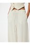 Linen Blended Wide Leg Trousers with Lining Pockets and Elastic Waist Ties - 5