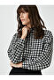 Houndstooth Patterned Stand Collar Sweater