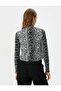 Leopard Patterned T-Shirt Long Sleeve High Collar - 4
