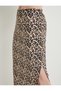 Leopard Patterned Skirt Slit Detailed Midi Length Standard Waist - 5