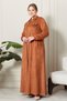 Women's Plus Size Hijab Suede Coat - Long Hooded Coat with Zipper from Neck to Chest - 5