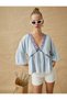 Embroidery Detailed Blouse V-Neck Balloon Sleeve - 2